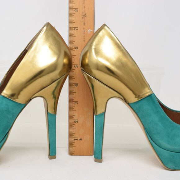 Sole Society So Annalise High Heels 7M Emerald Green Gold Closed Toe Pumps Sexy - Picture 8 of 15